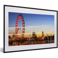 MuchoWow Foto in lijst - Lichtstralen langs de London Eye in Engeland fotolijst zwart met witte passe-partout 60x40 cm - Poster in lijst (Wanddecoratie woonkamer / slaapkamer)