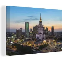 MuchoWow Zonsondergang Warschau Canvas 180x120 cm - Foto print op Canvas schilderij (Wanddecoratie woonkamer / slaapkamer) XXL / Groot formaat!