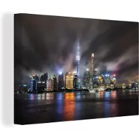 MuchoWow Shanghai cityscape 's nachts Canvas 30x20 cm - klein - Foto print op Canvas schilderij (Wanddecoratie woonkamer / slaapkamer)