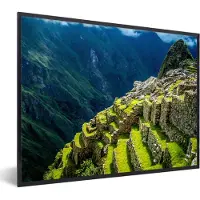 MuchoWow Foto in lijst - Incaterassen gaat van Machu Picchu naar Peru fotolijst zwart 40x30 cm - Poster in lijst (Wanddecoratie woonkamer / slaapkamer)