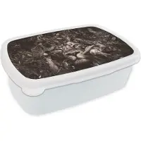 MuchoWow Broodtrommel Wit - Lunchbox - Brooddoos - Flamingo - Aap - Dieren - 18x12x6 cm - Volwassenen