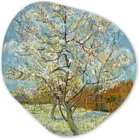 MuchoWow Organische wanddecoratie 90x90 cm - Organisch schilderij Bloeiende perzikboom - Vincent van Gogh - Muurdecoratie woonkamer - Kamer decoratie - Schilderijen - Muurcirkel aesthetic