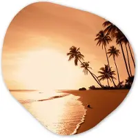 MuchoWow Organische wanddecoratie 40x40 cm - Organisch schilderij Zonsondergang - Tropisch - Palmboom - Strand - Zee - Muurdecoratie woonkamer - Kamer decoratie - Schilderijen - Muurcirkel aesthetic