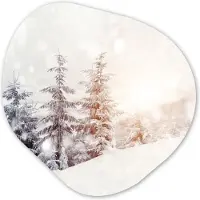 MuchoWow Organische wanddecoratie 90x90 cm - Organisch schilderij Boom - Sneeuw - Winter - Muurdecoratie woonkamer - Kamer decoratie - Schilderijen - Muurcirkel aesthetic - Kerstdecoratie in huis - Kerstmis