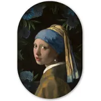 MuchoWow Muurovaal 60x90 cm - Ovale wanddecoratie Meisje met de parel - Johannes Vermeer - Bloemen - Ovalen schilderij - Muurdecoratie woonkamer - Kamer decoratie - Schilderijen - Wandcirkel