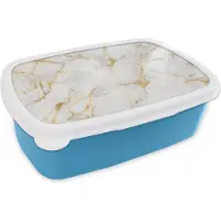 MuchoWow Broodtrommel Blauw - Lunchbox - Brooddoos - Marmer - Wit - Goud - Abstract - 18x12x6 cm - Kinderen - Jongen