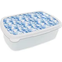 MuchoWow Broodtrommel Wit - Lunchbox - Brooddoos - Bloemen - Blauw - Hortensia - 18x12x6 cm - Volwassenen