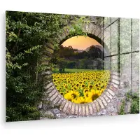 MuchoWow Glasschilderij 90x60 cm - Schilderij acrylglas - Doorkijk - Bloemen - Zonnebloem - Foto op glas - Muurdecoratie woonkamer - Wanddecoratie slaapkamer - Schilderijen