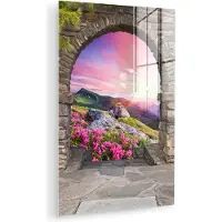 MuchoWow Glasschilderij 40x60 cm - Schilderij acrylglas - Landschap - Doorkijk - Bloemen - Berg - Foto op glas - Muurdecoratie woonkamer - Wanddecoratie slaapkamer - Schilderijen