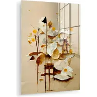 MuchoWow Glasschilderij 120x160 cm - Schilderij acrylglas - Bloemen - Wit - Planten - Vintage - Foto op glas - Muurdecoratie woonkamer - Wanddecoratie slaapkamer - Schilderijen