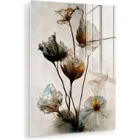 MuchoWow Glasschilderij 120x160 cm - Schilderij acrylglas - Vintage - Bloemen - Planten - Abstract - Foto op glas - Muurdecoratie woonkamer - Wanddecoratie slaapkamer - Schilderijen