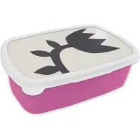 MuchoWow Broodtrommel Roze - Lunchbox - Brooddoos - Tulpen - Zwart - Wit - Bloemen - 18x12x6 cm - Kinderen - Meisje