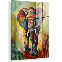 MuchoWow Glasschilderij 120x160 cm - Schilderij acrylglas - Olifant - Kunst - Schilderij - Dieren - Regenboog - Foto op glas - Muurdecoratie woonkamer - Wanddecoratie slaapkamer - Schilderijen