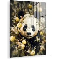 MuchoWow Glasschilderij 120x160 cm - Schilderij acrylglas - Panda - Pandabeer - Wilde dieren - Natuur - Bloemen - Foto op glas - Muurdecoratie woonkamer - Wanddecoratie slaapkamer - Schilderijen