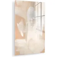MuchoWow Glasschilderij 120x180 cm - Schilderij acrylglas - Kunst - Wit - Beige - Modern - Foto op glas - Muurdecoratie woonkamer - Wanddecoratie slaapkamer - Schilderijen
