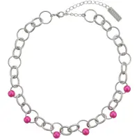 Behave - Zilverkleurige Ketting met Roze Kralen - 37,5 cm + Verlengketting