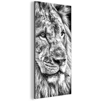 MuchoWow Wanddecoratie Metaal - Aluminium Schilderij Industrieel - Portret - Leeuw - Zwart wit - 40x80 cm - Dibond - Foto op aluminium - Industriële muurdecoratie - Voor de woonkamer/slaapkamer