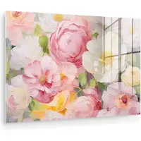 MuchoWow Glasschilderij 180x120 cm - Schilderij acrylglas - Bloemen - Roze - Botanisch - Kunst - Acrylverf - Foto op glas - Muurdecoratie woonkamer - Wanddecoratie slaapkamer - Schilderijen