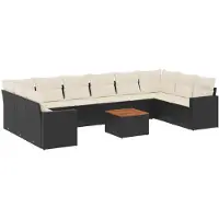 vidaXL 11-delige tuinmeubelset met kussens, zwart, polyrotan