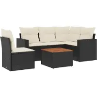 vidaXL 6-delige tuinmeubelset met kussens, zwart, polyrotan