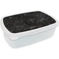 MuchoWow Broodtrommel Wit - Lunchbox - Brooddoos - Marmer - Keramiek - Lijn - 18x12x6 cm - Volwassenen