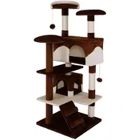 Lionto kattenkraboom, 130 cm hoog krab- en speelboom met 2 holtes, een trap, 3 ligvlakken en sisalstengels, grijs/wit