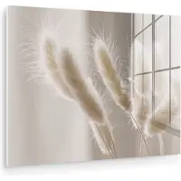 MuchoWow Glasschilderij 160x120 cm - Schilderij acrylglas - Pampasgras - Pluim - Wit - Foto op glas - Muurdecoratie woonkamer - Wanddecoratie slaapkamer - Schilderijen