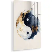 MuchoWow Glasschilderij 120x180 cm - Schilderij acrylglas - Yin Yang - Abstract - Zwart - Wit - Goud - Foto op glas - Muurdecoratie woonkamer - Wanddecoratie slaapkamer - Schilderijen