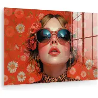 MuchoWow Glasschilderij 180x120 cm - Schilderij acrylglas - Vrouw - Kleurrijk - Dierenprint - Bloemen - Foto op glas - Muurdecoratie woonkamer - Wanddecoratie slaapkamer - Schilderijen