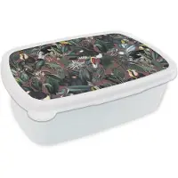 MuchoWow Broodtrommel Wit - Lunchbox - Brooddoos - Bloemen - Toekan - Bladeren - 18x12x6 cm - Volwassenen