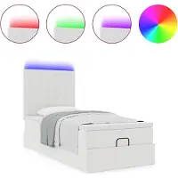 vidaXL Ottoman bed met matras en LED's 90x190cm kunstleer wit