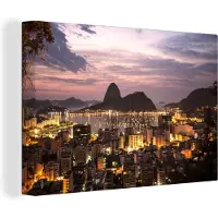 MuchoWow Canvas Schilderij Brazilië - Avond - Rio de Janeiro - 30x20 cm - Wanddecoratie
