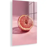 MuchoWow Glasschilderij 120x180 cm - Schilderij acrylglas - Grapefruit - Roze - Disco - Shiny - Foto op glas - Muurdecoratie woonkamer - Wanddecoratie slaapkamer - Schilderijen