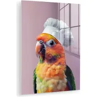MuchoWow Glasschilderij 90x120 cm - Schilderij acrylglas - Papegaai - Koksmuts - Nieuwsgierig - Vogel - Foto op glas - Muurdecoratie woonkamer - Wanddecoratie slaapkamer - Schilderijen