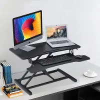 Worktrainer - UPdesk Cross - Hoogte 11 - 50,4 cm - Breedte 40 x 80 cm - Bureauverhoger - Monitor verhoger - In hoogte verstelbaar - Zwart - Gasveer bediening
