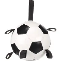 Flamingo hondenspeelgoed – drijvende voetbal hond – interactief waterspeelgoed met handvatten – Towa Voetbal Wit & Zwart – Ø 19 cm