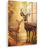 MuchoWow Glasschilderij 120x160 cm - Schilderij acrylglas - Herfst - Bos - Herten - Bosdieren - Natuur - Bruin - Foto op glas - Muurdecoratie woonkamer - Wanddecoratie slaapkamer - Schilderijen