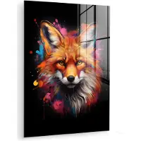MuchoWow Glasschilderij 120x160 cm - Schilderij acrylglas - Graffiti - Vos - Zwart - Pop art - Foto op glas - Muurdecoratie woonkamer - Wanddecoratie slaapkamer - Schilderijen