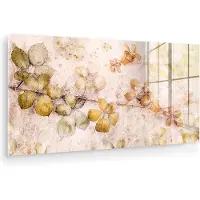 MuchoWow Glasschilderij 160x80 cm - Schilderij acrylglas - Bloemen - Bladeren - Kunst - Verf - Foto op glas - Muurdecoratie woonkamer - Wanddecoratie slaapkamer - Schilderijen