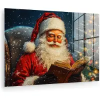 MuchoWow Glasschilderij 180x120 cm - Schilderij acrylglas - Kerstman - Kerst - Winter - Kerstboom - Foto op glas - Muurdecoratie woonkamer - Wanddecoratie slaapkamer - Schilderijen