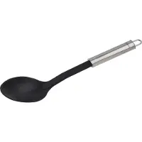 Fackelmann Serveerlepel 31 cm OVALE HANDVAT, Serveerlepel voor gecoate pannen en potten, Keukenhulpmiddel van hoogwaardig roestvrij staal en kunststof (Kleur: Zilver/Zwart), Aantal: 1 stuk