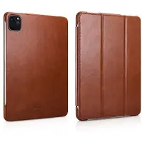 ICarer Geschikt voor iPad Air 13 inch (2024/2025) - Tri-Fold Echt leren bookcase hoes - Cognac