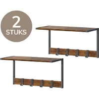 Acaza Kapstok - Wandkapstok - Wandplank - Wandrek - Set van 2 - Verwijderbare Haken - 50 x 24 x 26.5 cm - Vintage Bruin