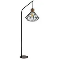 Meet by Paperflow Sequoia vloerlamp, metaal zwart/acacia, E27, H 1,55 m, voor woon- en werkruimten