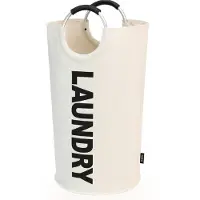 BOTC Wasmand - Waszak - Laundry basket - Wassorteerder - 38x63 cm - waszak vouwbaar - draagbaar wasbox - Gebroken wit
