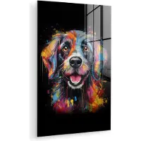 MuchoWow Glasschilderij 120x180 cm - Schilderij acrylglas - Graffiti - Hond - Zwart - Kleuren - Foto op glas - Muurdecoratie woonkamer - Wanddecoratie slaapkamer - Schilderijen