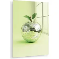 MuchoWow Glasschilderij 120x160 cm - Schilderij acrylglas - Groen - Disco - Decoratie - Appel - Foto op glas - Muurdecoratie woonkamer - Wanddecoratie slaapkamer - Schilderijen