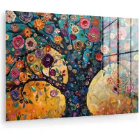 MuchoWow Glasschilderij 180x120 cm - Schilderij acrylglas - Boom - Levensboom - Kleurrijk - Bloemen - Modern - Foto op glas - Muurdecoratie woonkamer - Wanddecoratie slaapkamer - Schilderijen