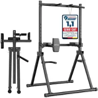 DH FitLife Opvouwbare Power Tower Dip Station tot 210 kg | Vrijstaande Optrekstang met Dipbars en Rugtrainer | Krachtstation Krachttoren