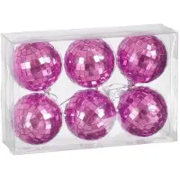 House of Seasons Disco kerstbal | 6-delig | spiegelend | fuchsia | 6cm